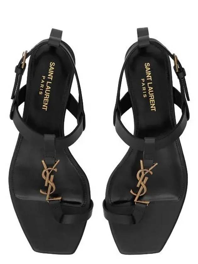 Cassandra Smooth Leather Flat Sandals Black - SAINT LAURENT - BALAAN 2