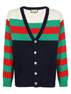 Cotton Wool Striped Cardigan Blue Ivory - GUCCI - BALAAN 1