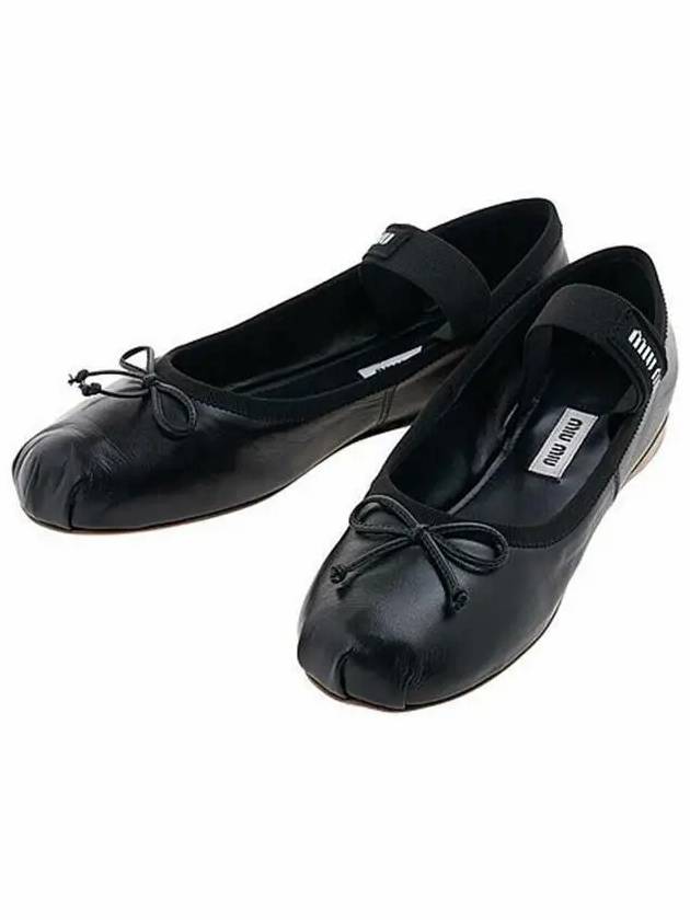 Leather Ballerina Leather Mary Jane Flat Shoes Black - MIU MIU - BALAAN 2