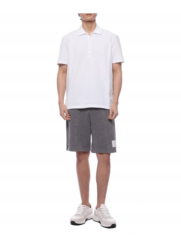 Men's Cotton Pique Center Bag Striped Short Sleeve Polo Shirt White - THOM BROWNE - BALAAN 4