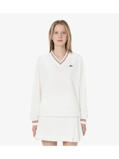 Women s Woven V Neck Piste T Shirt OFFWHITE Off White - LACOSTE - BALAAN 1