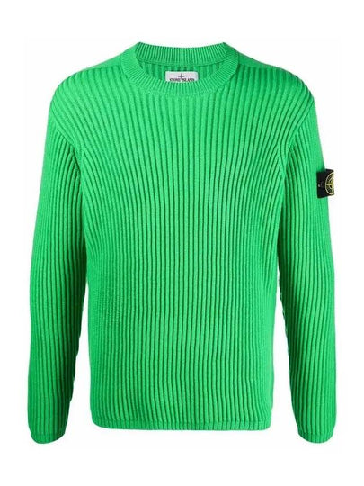 Full Rib Pure Wool Crewneck Knit Top Bright Green - STONE ISLAND - BALAAN 2