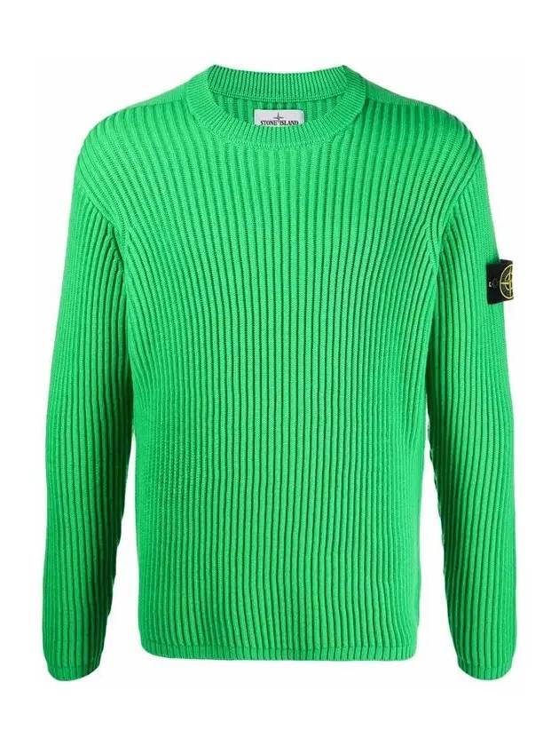 Full Rib Pure Wool Crewneck Knit Top Bright Green - STONE ISLAND - BALAAN 3