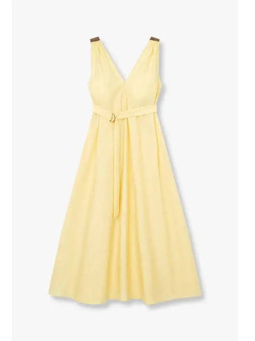 Women s Belted Deep V neck Dress Yellow - BRUNELLO CUCINELLI - BALAAN 1