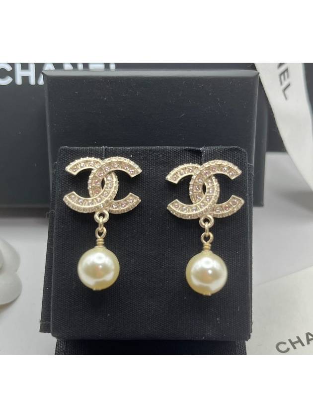 Earrings diamante gold pearl crystal - CHANEL - BALAAN 1