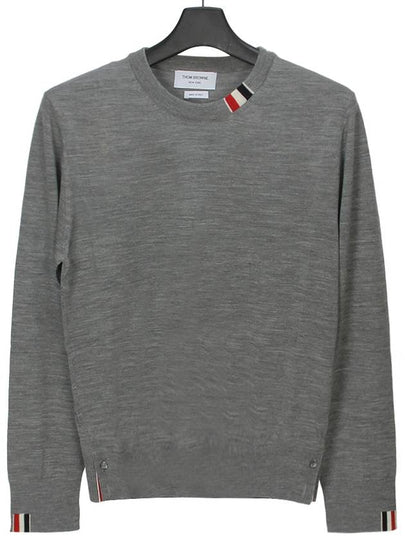 Intarsia Stitch Crew Neck Merino Wool Knit Top Light Grey - THOM BROWNE - BALAAN 2