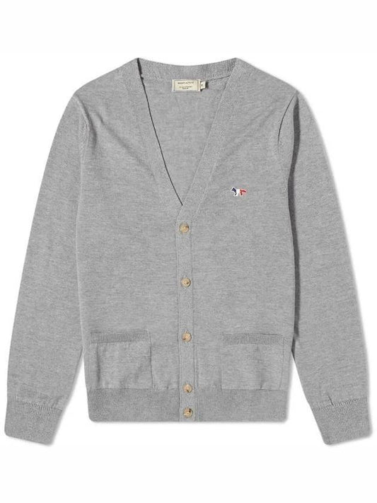 Tricolor Fox Patch Classic Cardigan Grey Melange - MAISON KITSUNE - BALAAN 1