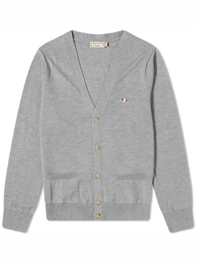 Tricolor Fox Patch Classic Cardigan Grey Melange - MAISON KITSUNE - BALAAN 1