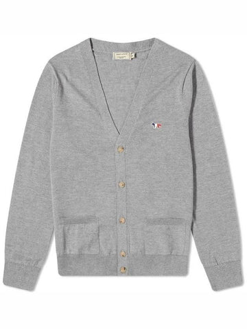 Tricolor Fox Patch Classic Cardigan Grey Melange - MAISON KITSUNE - BALAAN 1