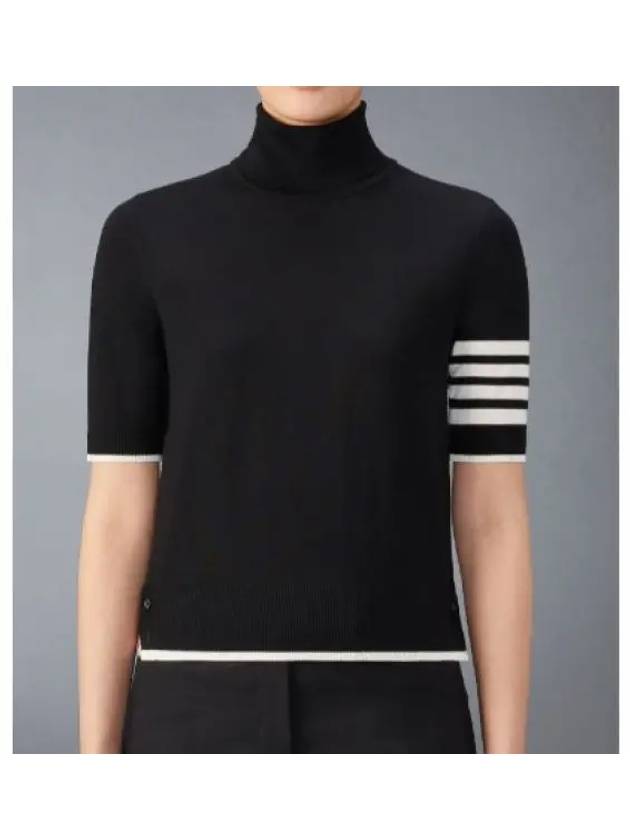 4 Bar Relaxed Fit Fine Merino Wool Turtleneck Black - THOM BROWNE - BALAAN 2