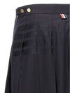 4 Bar Logo Plain Weave Wool Pleated Skirt Navy - THOM BROWNE - BALAAN 4