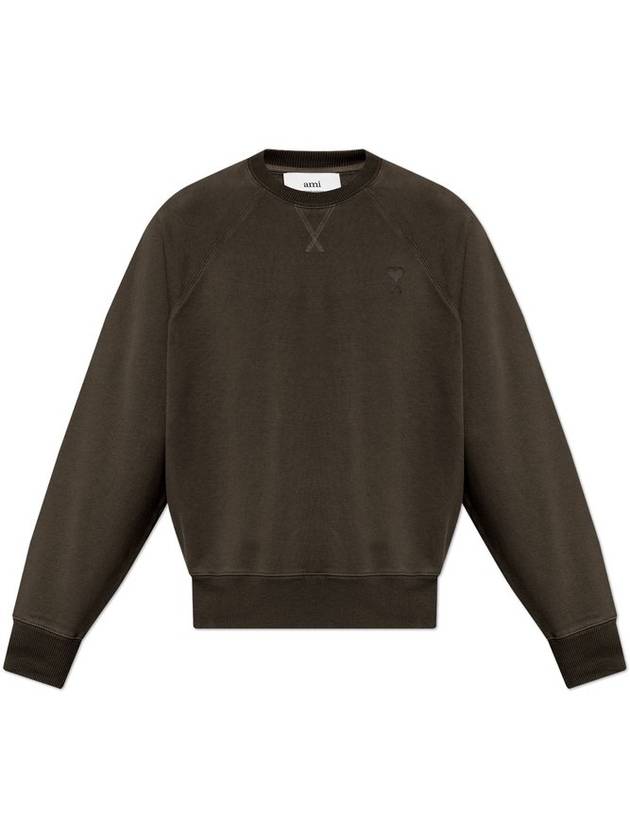 De Coeur Embroidery Crew Neck Sweatshirt Dark Coffee - AMI - BALAAN 1