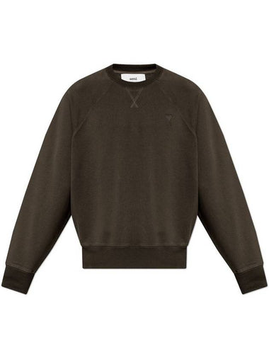 De Coeur Embroidery Crew Neck Sweatshirt Dark Coffee - AMI - BALAAN 1