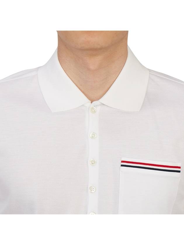 Men's Three Stripes Pocket Mercerized Short Sleeve Polo Shirt White - THOM BROWNE - BALAAN 7