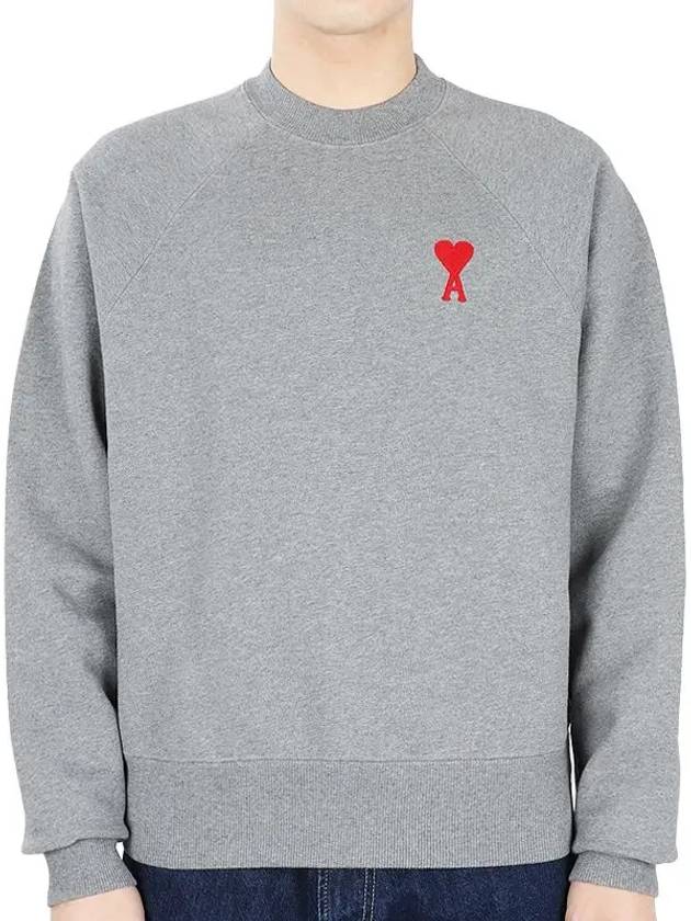 Cotton Heart Logo Sweatshirt Grey - AMI - BALAAN 3