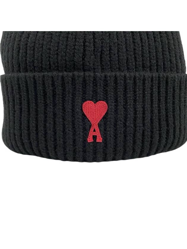 Heart Logo Wool Beanie Black - AMI - BALAAN 3