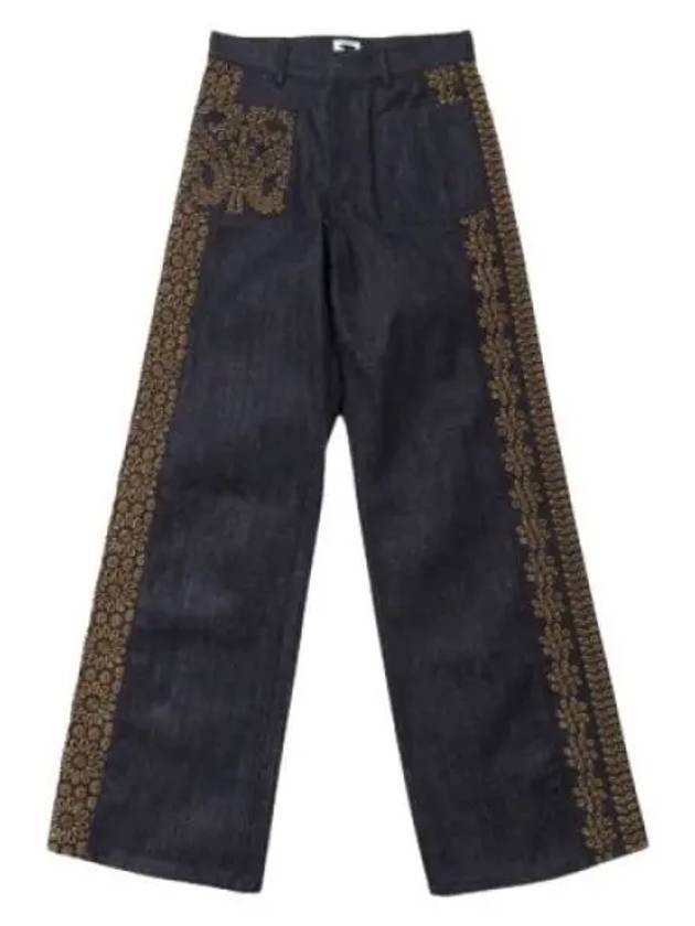 Flower Embroidered Cotton Denim Jeans Blue - DIOR - BALAAN 2