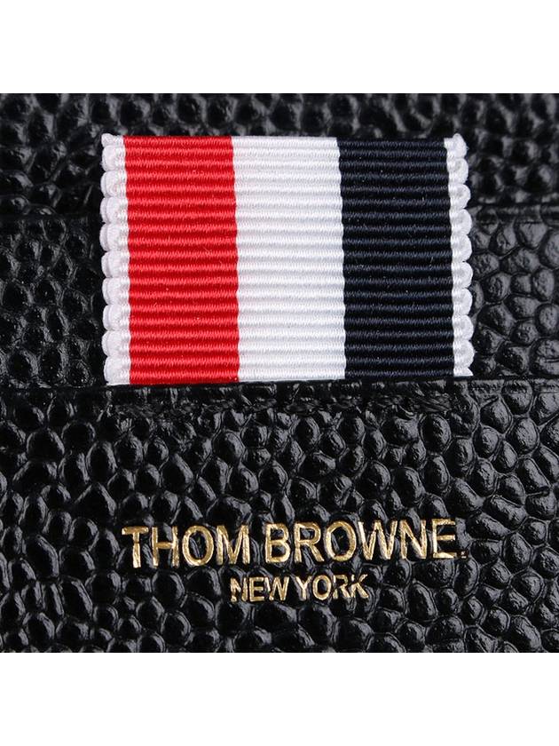 Stripe Zip Around Pebble Grain Leather Card Wallet Black - THOM BROWNE - BALAAN 5