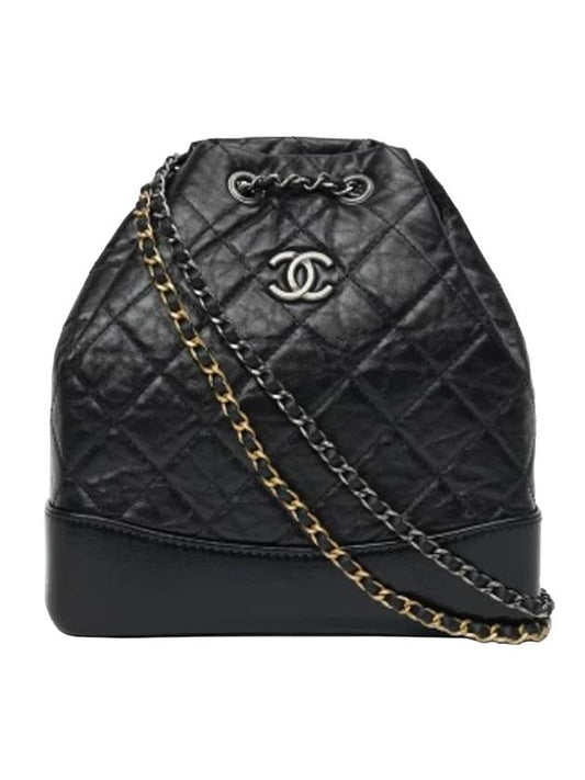 Aged Calfskin Small Gabrielle Backpack Black - CHANEL - 1