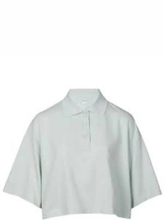 Cropped Cotton Piquet Polo Shirt Blue - BOTTEGA VENETA - BALAAN 2