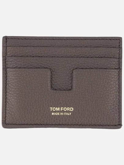 Gold TF Logo Leather Card Wallet Brown - TOM FORD - BALAAN 2