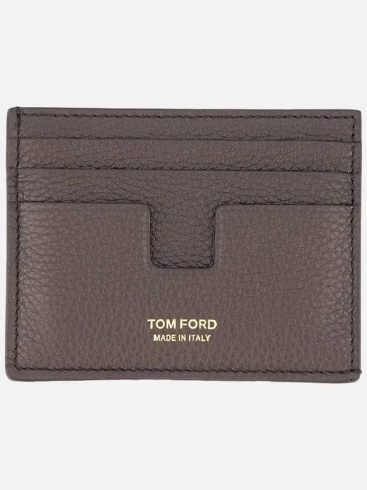 Gold TF Logo Leather Card Wallet Brown - TOM FORD - BALAAN 2