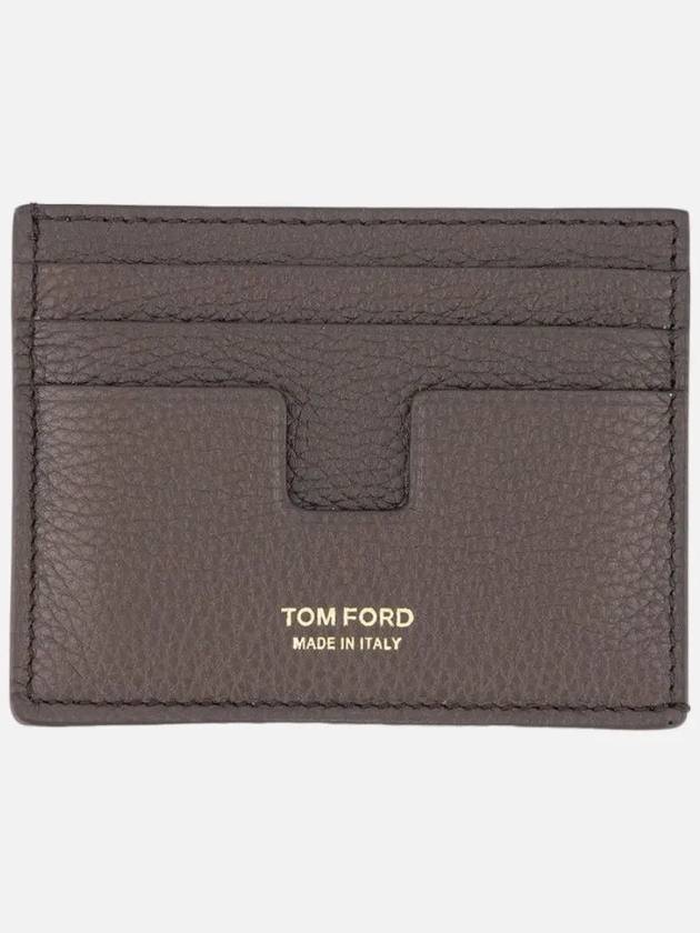 Gold TF Logo Leather Card Wallet Brown - TOM FORD - BALAAN 3