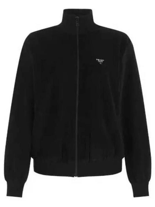 triangle logo suede crop blouson jacket black - PRADA - BALAAN 2