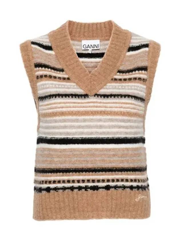 Striped Soft Wool Knit Vest Brown - GANNI - BALAAN 3