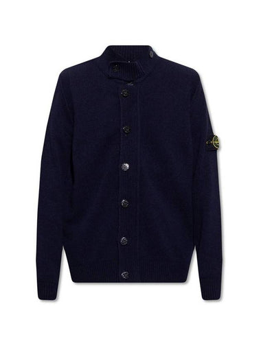 Men's Patch High Neck Lambswool Knit Cardigan Navy - STONE ISLAND - BALAAN 1