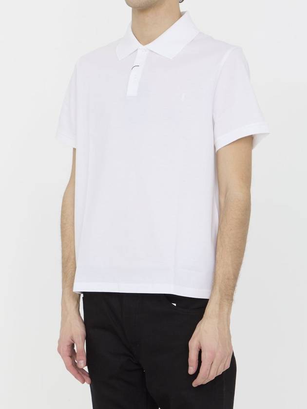 Men's Monogram Cotton Short Sleeve Polo Shirt White - SAINT LAURENT - BALAAN 3