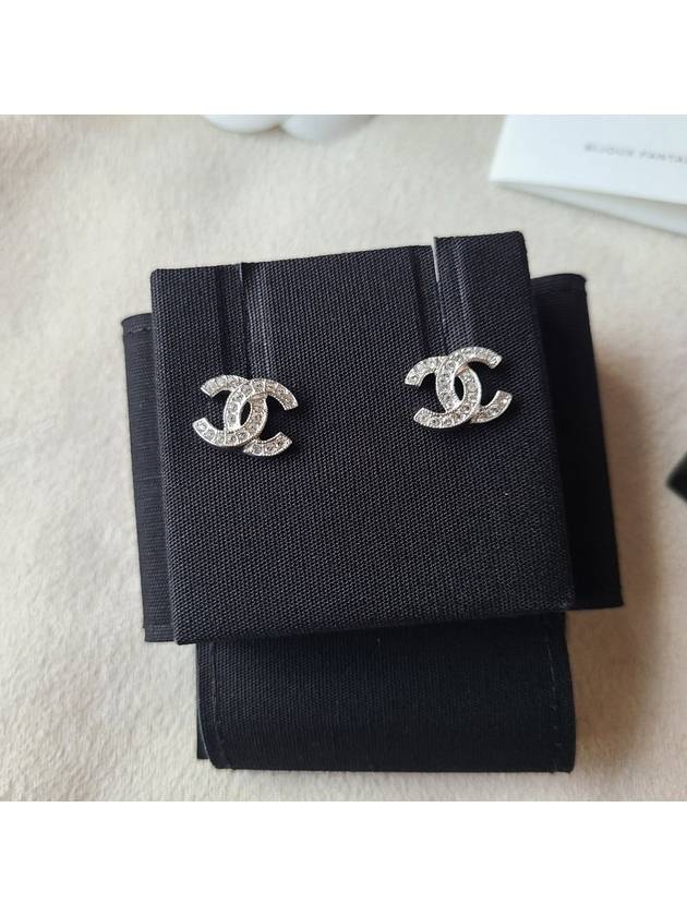 CC Logo Crystal Stud Earrings Silver - CHANEL - BALAAN 6