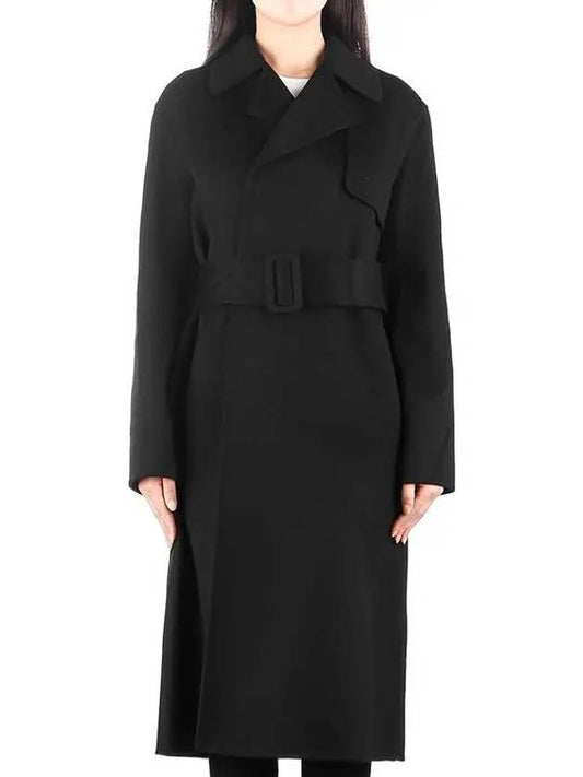 Women's Wrap Wool Cashmere Single Coat Black - THEORY - BALAAN 2