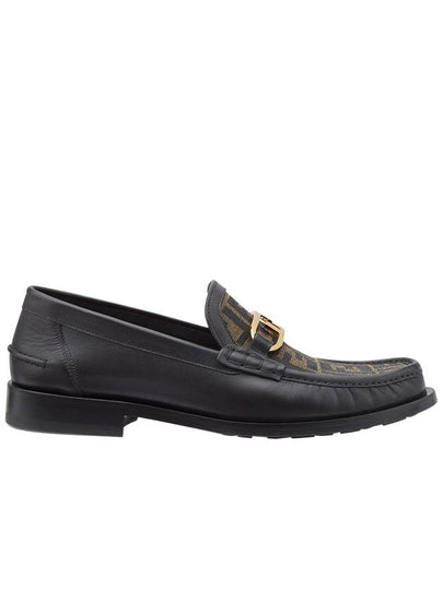 FF O Rock Fabric Leather Loafers Black Brown - FENDI - BALAAN 2