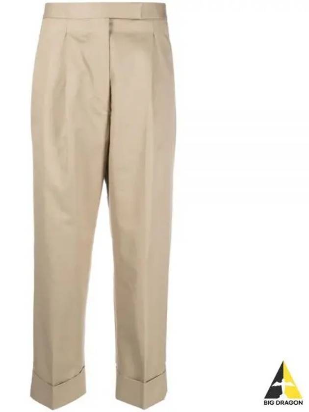 High Waist RWB Trimming Cotton Twill Straight Pants Light Beige - THOM BROWNE - BALAAN 2