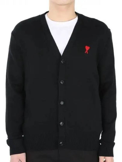 Heart Logo Merino Wool Cardigan Black - AMI - BALAAN 2