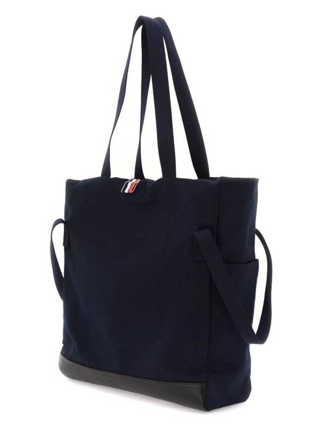 Snap Pocket Cotton Canvas Tote Bag Navy - THOM BROWNE - BALAAN 3