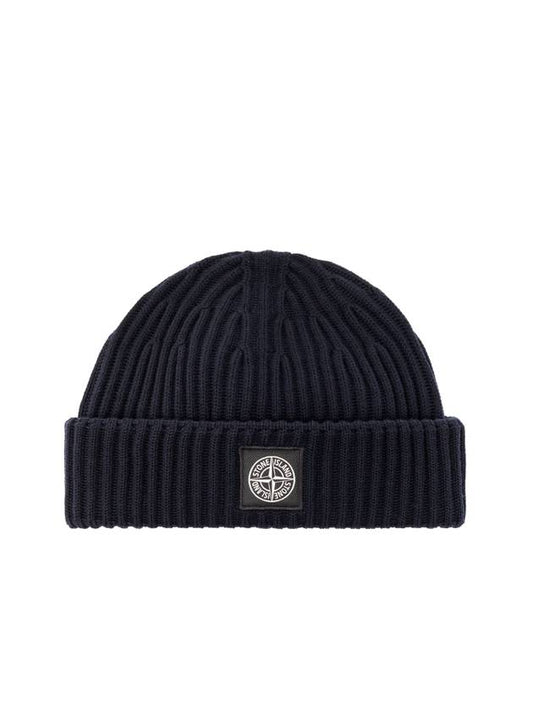 Logo Patch Wool Beanie Navy - STONE ISLAND - BALAAN 2