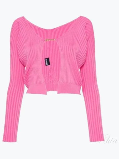 La Maille Pralu Longue Micro Charm Logo Cardigan Pink - JACQUEMUS - BALAAN 2