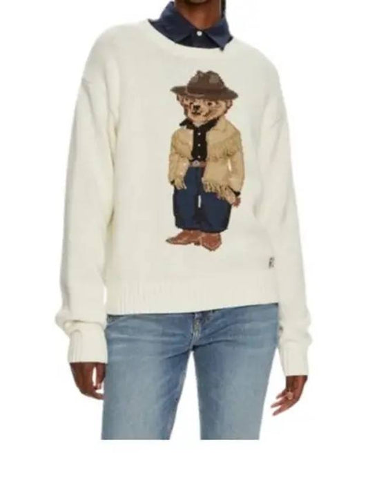 Bear Crew Neck Cotton Knit Top Cream - POLO RALPH LAUREN - BALAAN 2