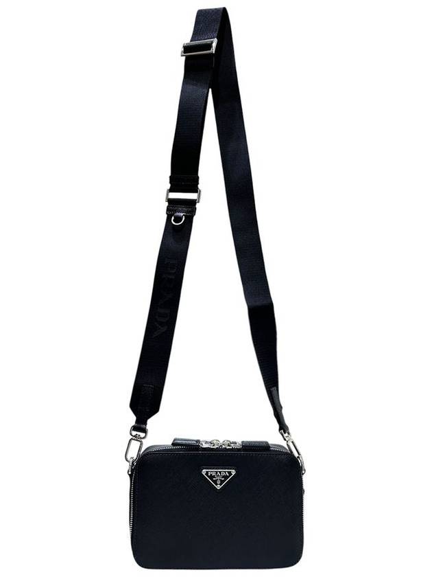 2VH070 Black Saffiano Travel Silver Triangular Logo Crossbody Bag - PRADA - BALAAN 6