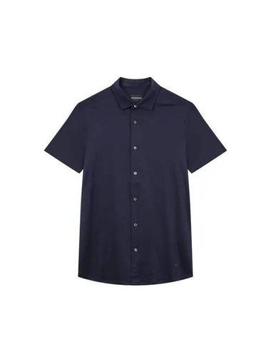 Men s Glossy Easy Short Sleeve Shirt Navy - EMPORIO ARMANI - BALAAN 1