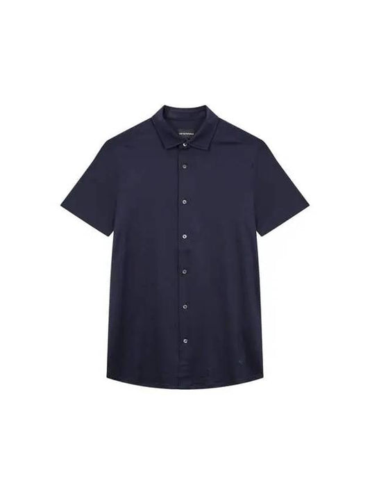 Men s Glossy Easy Short Sleeve Shirt Navy - EMPORIO ARMANI - BALAAN 1