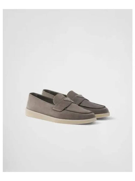 Triangle Logo Suede Loafers Grey - PRADA - BALAAN 2