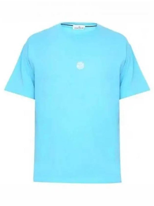 Garment Dyed Lettering One Print Cotton Jersey Short Sleeve T-Shirt Turquoise - STONE ISLAND - BALAAN 2