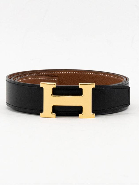 H Gold Buckle Reversible Leather Belt 32mm Noir Gold - HERMES - BALAAN 2