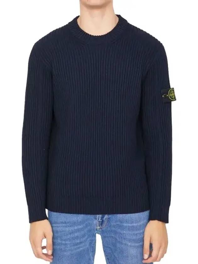 Full Rib Wool Knit Top Navy - STONE ISLAND - BALAAN 3