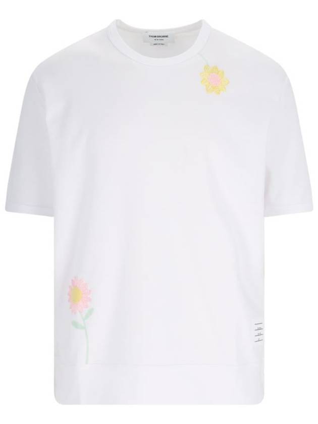 Floral Embroidered Short Sleeve T-Shirt White - THOM BROWNE - BALAAN 2