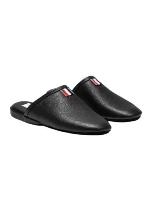 Pebbled Grosgrain Tab Leather Slippers Black - THOM BROWNE - BALAAN 2