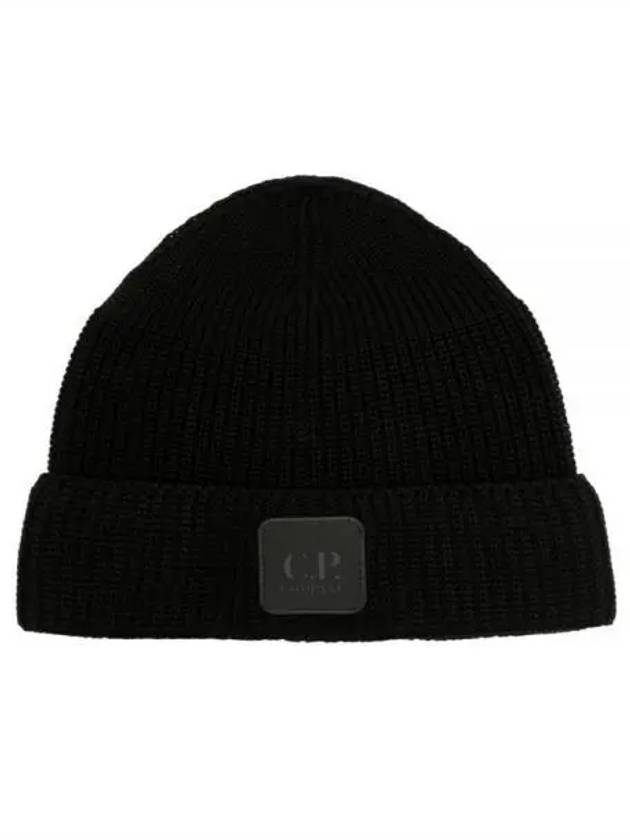 Logo Patch Cotton Ribbed Beanie Black - CP COMPANY - BALAAN 1